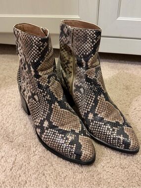 Treasure & Bond Snake-Print Ankle Boots in Neutral Brown and Black